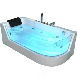 Home Deluxe - Whirlpool Badewanne - CARICA Rechts weiß mit Heizung und Massage - Maße: 170 x 80 x 59 cm I Eckwanne, Indoor Badewanne