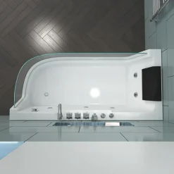 Home Deluxe - Whirlpool Badewanne - CARICA Rechts weiß mit Heizung und Massage - Maße: 170 x 80 x 59 cm I Eckwanne, Indoor Badewanne