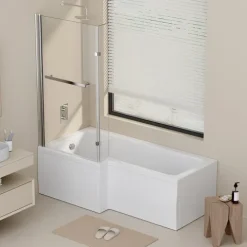 Home Deluxe - Badewanne mit Duschwanne - ELARA rechts - inkl. komplettem Zubehör und Duschabtrennung I Duschwanne, Badewanne mit Dusche