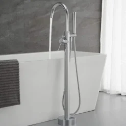Home Deluxe - Design Standarmatur - MOON Chrome - Höhe: 115 cm, inkl. Handbrause I freistehende Armatur Wannenbrause Wanneneinlass