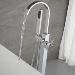 Home Deluxe - Design Standarmatur - SKY Chrome - Höhe: 112 cm, inkl. Handbrause I freistehende Armatur Wannenbrause Wanneneinlass