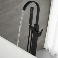Home Deluxe - Design Standarmatur - SKY Matt Schwarz - Höhe: 112 cm, inkl. Handbrause I freistehende Armatur Wannenbrause Wanneneinlass