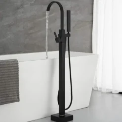 Home Deluxe - Design Standarmatur - SKY Matt Schwarz - Höhe: 112 cm, inkl. Handbrause I freistehende Armatur Wannenbrause Wanneneinlass