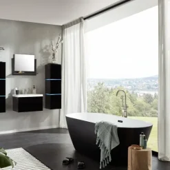 Home Deluxe - freistehende Badewanne - Design Badewanne freistehend Codo Schwarz - Maße: ca. 170 x 80 x 58 cm - Füllmenge: 204 Liter - Inkl. komplettem Zubehör