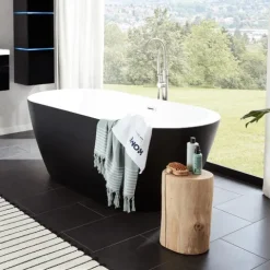 Home Deluxe - freistehende Badewanne - Design Badewanne freistehend Codo Schwarz - Maße: ca. 170 x 80 x 58 cm - Füllmenge: 204 Liter - Inkl. komplettem Zubehör