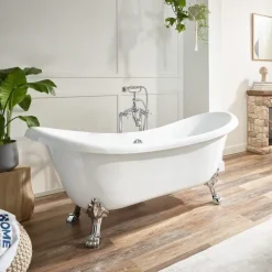 Home Deluxe - freistehende Badewanne - FAMA, Weiß - Maße: ca. 176 x 74 x 79 cm - Füllmenge: 204 Liter, inkl. Überlaufschutz, Siphon und Verschluss - inkl. Füße I Spa, für 2 Personen, Indoor Badewanne