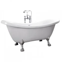 Home Deluxe - freistehende Badewanne - FAMA, Weiß - Maße: ca. 176 x 74 x 79 cm - Füllmenge: 204 Liter, inkl. Überlaufschutz, Siphon und Verschluss - inkl. Füße I Spa, für 2 Personen, Indoor Badewanne