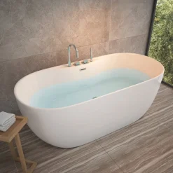 Home Deluxe - freistehende Badewanne - LENI mit Armatur, Weiß - Maße: ca. 170 x 80 x 58 cm - Füllmenge: 235 Liter, inkl. Überlaufschutz, Siphon und Verschluss I Spa, für 2 Personen
