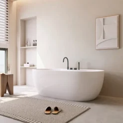Home Deluxe - freistehende Badewanne - LENI - Weiß, mit schwarzer Armatur - Maße: ca. 170 x 80 x 58 cm - Füllmenge: 235 Liter, inkl. Überlaufschutz, Siphon und Verschluss I Spa, für 2 Personen