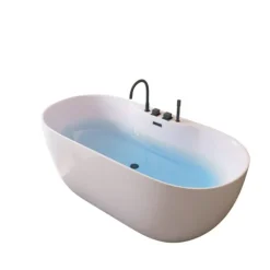 Home Deluxe - freistehende Badewanne - LENI - Weiß, mit schwarzer Armatur - Maße: ca. 170 x 80 x 58 cm - Füllmenge: 235 Liter, inkl. Überlaufschutz, Siphon und Verschluss I Spa, für 2 Personen