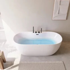 Home Deluxe - freistehende Badewanne - LENI - Weiß, mit schwarzer Armatur - Maße: ca. 170 x 80 x 58 cm - Füllmenge: 235 Liter, inkl. Überlaufschutz, Siphon und Verschluss I Spa, für 2 Personen