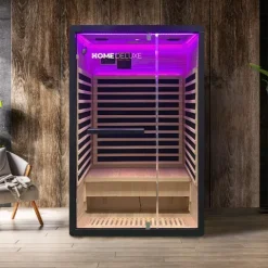 Home Deluxe – Infrarotkabine – NERO - M – 120 x 105 x 190 cm - für 2 Personen, 4 Karbon - Flächenstrahler – Holz: Hemlocktanne I Infrarotsauna, Sauna, Wärmekabine, Infrarot