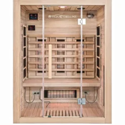 Home Deluxe – Infrarotkabine SAHARA L – 150 x 120 x 190 cm - für 2 - 3 Personen, 6 Vollspektrumstrahler, Holz: Hemlocktanne I Infrarotsauna, Sauna, Wärmekabine, Infrarot