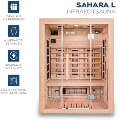 Home Deluxe – Infrarotkabine SAHARA L – 150 x 120 x 190 cm - für 2 - 3 Personen, 6 Vollspektrumstrahler, Holz: Hemlocktanne I Infrarotsauna, Sauna, Wärmekabine, Infrarot