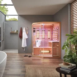 Home Deluxe – Infrarotkabine SAHARA XXL – 150 x 150 x 200 cm - für 2 - 3 Personen, 8 Vollspektrumstrahler, Holz: Hemlocktanne I Infrarotsauna, Sauna, Wärmekabine, Infrarot