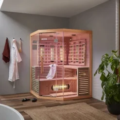 Home Deluxe – Infrarotkabine SAHARA XXL – 150 x 150 x 200 cm - für 2 - 3 Personen, 8 Vollspektrumstrahler, Holz: Hemlocktanne I Infrarotsauna, Sauna, Wärmekabine, Infrarot