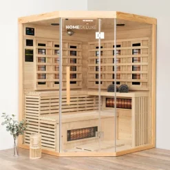 Home Deluxe – Infrarotkabine SAHARA XXL – 150 x 150 x 200 cm - für 2 - 3 Personen, 8 Vollspektrumstrahler, Holz: Hemlocktanne I Infrarotsauna, Sauna, Wärmekabine, Infrarot