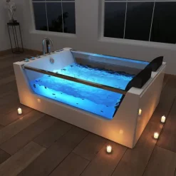 Home Deluxe - Whirlpool Badewanne - ATLANTIC XL - Maße: 180 x 120 x 60 cm - inkl. Heizung, Massagefunktion und kompl. Zubehör I Wanne für 2 Personen, Indoor Pool