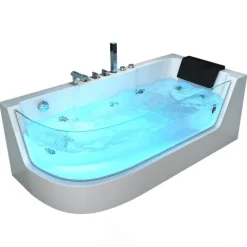 Home Deluxe - Whirlpool Badewanne - CARICA Links weiß mit Heizung und Massage - Maße: 170 x 80 x 59 cm I Eckwanne, Indoor Badewanne