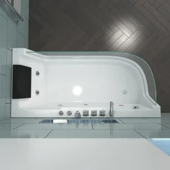Home Deluxe - Whirlpool Badewanne - CARICA Links weiß mit Heizung und Massage - Maße: 170 x 80 x 59 cm I Eckwanne, Indoor Badewanne