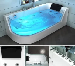 Home Deluxe - Whirlpool Badewanne - CARICA Links weiß mit Heizung und Massage - Maße: 170 x 80 x 59 cm I Eckwanne, Indoor Badewanne
