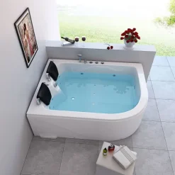 Home Deluxe - Whirlpool - BLUE OCEAN XL Rechts, Weiß, Maße: 180 x 120 x 65 cm - inkl. Nackenkissen, Armaturen und Whirlpoolpumpe I Whirlpool für 2 Personen, Indoor SPA, Eckbadewanne