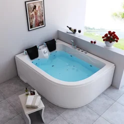 Home Deluxe - Whirlpool - BLUE OCEAN XL Rechts, Weiß, Maße: 180 x 120 x 65 cm - inkl. Nackenkissen, Armaturen und Whirlpoolpumpe I Whirlpool für 2 Personen, Indoor SPA, Eckbadewanne