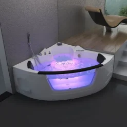 Home Deluxe - Whirlpool - Laguna L - Weiß, Maße 157x157x65cm - inkl. Radio, Heizung und Lichttherapie I Eckwanne für 2 Personen, Indoor Badewanne