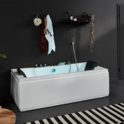Home Deluxe - Whirlpool - LAGUNA M PURE - Weiß, Maße: 180 x 90 x 55 cm - inkl. Radio, Heizung und Lichttherapie I Whirlwanne für 2 Personen, Indoor Badewanne