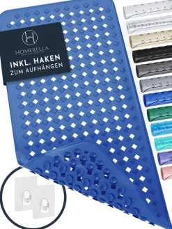 Homerella Badewannenmatte rutschfest Hautsensitiv 88x39cm, INKL. AUFHÄNGUNG | Antirutschmatte Badewanne | Duschmatte schimmelresistent & maschinenwaschbar | Badematte rutschfest