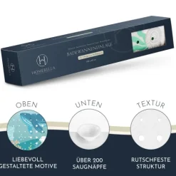 Homerella® Badewannenmatte rutschfest Kinder - 100% Inkl. 2 Haken zum Aufhängen 100x40cm - Antirutschmatte Badewanne Baby hautsensitiv, schimmelresistent - Badematte rutschfest