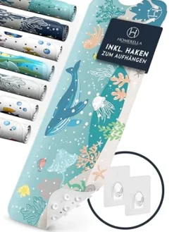 Homerella® Badewannenmatte rutschfest Kinder - 100% Inkl. 2 Haken zum Aufhängen 100x40cm - Antirutschmatte Badewanne Baby hautsensitiv, schimmelresistent - Badematte rutschfest