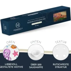 Homerella® Badewannenmatte rutschfest Kinder - 100% Inkl. 2 Haken zum Aufhängen 100x40cm - Antirutschmatte Badewanne Baby hautsensitiv, schimmelresistent - Badematte rutschfest