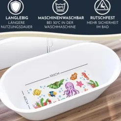 Homerella® Badewannenmatte rutschfest Kinder - 100% Inkl. 2 Haken zum Aufhängen 100x40cm - Antirutschmatte Badewanne Baby hautsensitiv, schimmelresistent - Badematte rutschfest