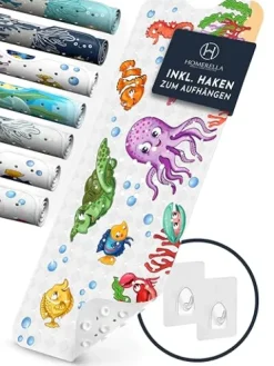 Homerella® Badewannenmatte rutschfest Kinder - 100% Inkl. 2 Haken zum Aufhängen 100x40cm - Antirutschmatte Badewanne Baby hautsensitiv, schimmelresistent - Badematte rutschfest