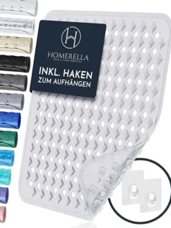 Homerella® Duschmatte rutschfest - 100% - Inkl. 2 Haken zum Aufhängen 53x53cm - Antirutschmatte Dusche hautsensitiv & schimmelresistent - Duscheinlage maschinenwaschbar