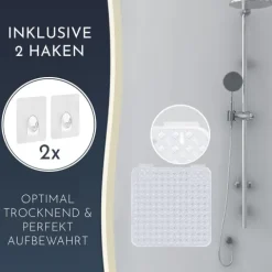 Homerella® Duschmatte rutschfest - 100% - Inkl. 2 Haken zum Aufhängen 53x53cm - Antirutschmatte Dusche hautsensitiv & schimmelresistent - Duscheinlage maschinenwaschbar