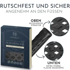 Homerella® Duschmatte rutschfest - 100% - Inkl. 2 Haken zum Aufhängen 53x53cm - Antirutschmatte Dusche hautsensitiv & schimmelresistent - Duscheinlage maschinenwaschbar