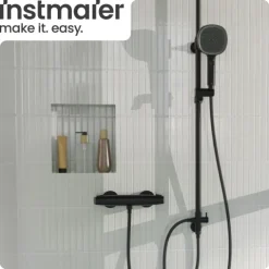 instmaier Duschthermostat Beatrice | wassersparende Eco-Stop Funktion | Duscharmatur mit einstellbarem Verbrühschutz | Mischbatterie Dusche Schwarz Matt | für konstante Wassertemperatur