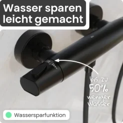 instmaier Duschthermostat Beatrice | wassersparende Eco-Stop Funktion | Duscharmatur mit einstellbarem Verbrühschutz | Mischbatterie Dusche Schwarz Matt | für konstante Wassertemperatur