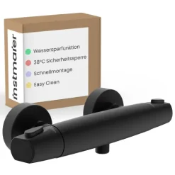 instmaier Duschthermostat Beatrice | wassersparende Eco-Stop Funktion | Duscharmatur mit einstellbarem Verbrühschutz | Mischbatterie Dusche Schwarz Matt | für konstante Wassertemperatur