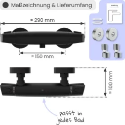 instmaier Duschthermostat Beatrice | wassersparende Eco-Stop Funktion | Duscharmatur mit einstellbarem Verbrühschutz | Mischbatterie Dusche Schwarz Matt | für konstante Wassertemperatur