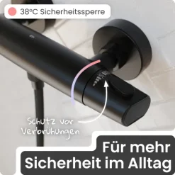 instmaier Duschthermostat Beatrice | wassersparende Eco-Stop Funktion | Duscharmatur mit einstellbarem Verbrühschutz | Mischbatterie Dusche Schwarz Matt | für konstante Wassertemperatur