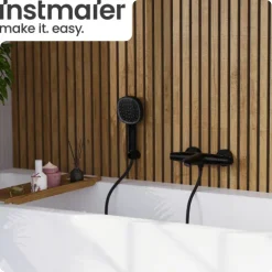 instmaier Wannenfüllthermostat Beatrice | wassersparende Eco-Stop Funktion | Badewannenarmatur | Mischbatterie Badewanne Schwarz Matt | für konstante Wassertemperatur