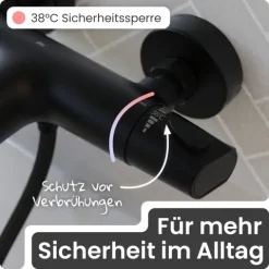 instmaier Wannenfüllthermostat Beatrice | wassersparende Eco-Stop Funktion | Badewannenarmatur | Mischbatterie Badewanne Schwarz Matt | für konstante Wassertemperatur