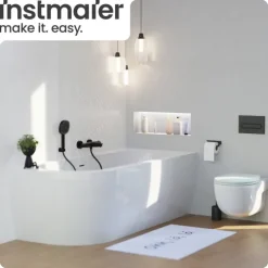 instmaier Wannenfüllthermostat Beatrice | wassersparende Eco-Stop Funktion | Badewannenarmatur | Mischbatterie Badewanne Schwarz Matt | für konstante Wassertemperatur