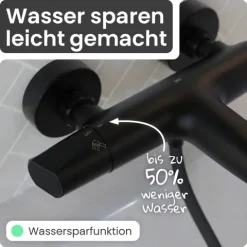 instmaier Wannenfüllthermostat Beatrice | wassersparende Eco-Stop Funktion | Badewannenarmatur | Mischbatterie Badewanne Schwarz Matt | für konstante Wassertemperatur