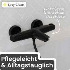 instmaier Wannenfüllthermostat Beatrice | wassersparende Eco-Stop Funktion | Badewannenarmatur | Mischbatterie Badewanne Schwarz Matt | für konstante Wassertemperatur