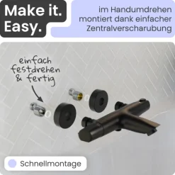 instmaier Wannenfüllthermostat Beatrice | wassersparende Eco-Stop Funktion | Badewannenarmatur | Mischbatterie Badewanne Schwarz Matt | für konstante Wassertemperatur