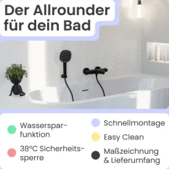instmaier Wannenfüllthermostat Beatrice | wassersparende Eco-Stop Funktion | Badewannenarmatur | Mischbatterie Badewanne Schwarz Matt | für konstante Wassertemperatur